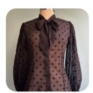 Black Flocked Dot Crepe Tie Neck